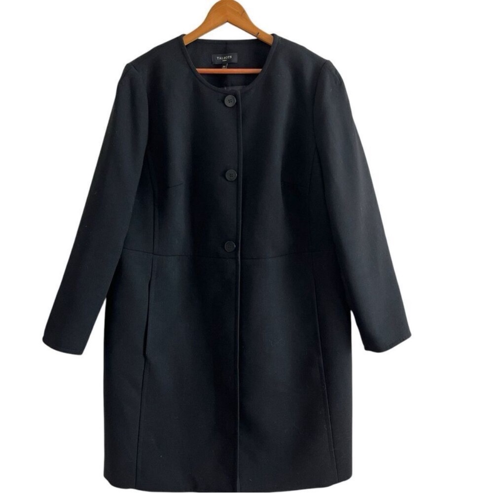 Talbots Wool Blend Collarless Coat 16W Lightweight Dressy Long Capsule Classic
